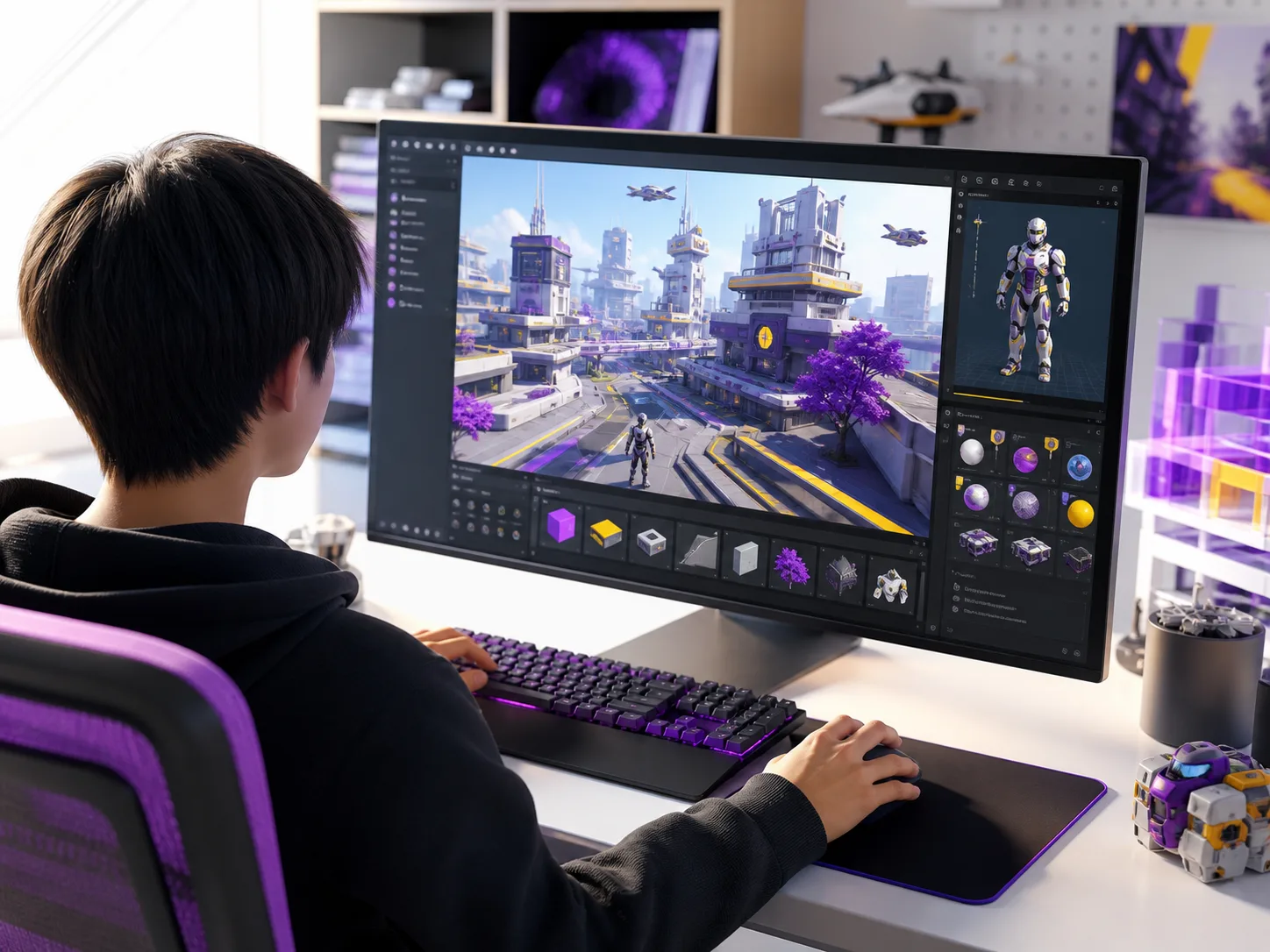 3Dゲームの街やキャラクターを制作する画面