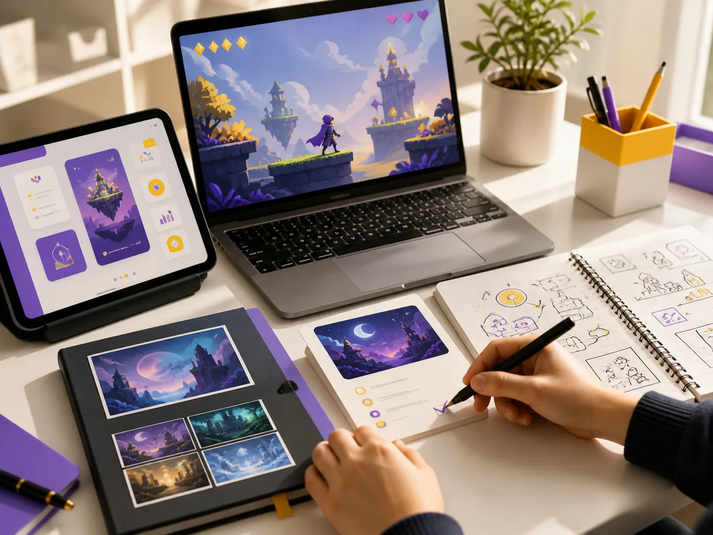 完成したゲームやアプリの作品を振り返る様子