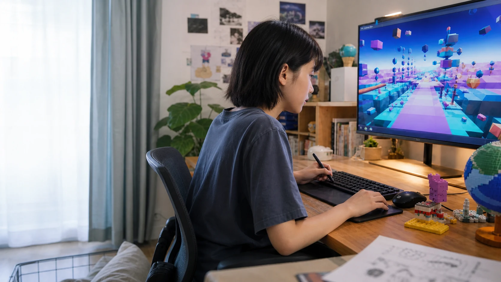 自宅で一人、自分のペースでデジタル制作に取り組む中高生